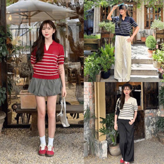 Áo len nữ, áo len cộc tay nữ cổ bẻ thêu ngựa len mongtoghi ngắn tay dáng ôm vừa phong cách Hàn Quốc màu trắng đen be