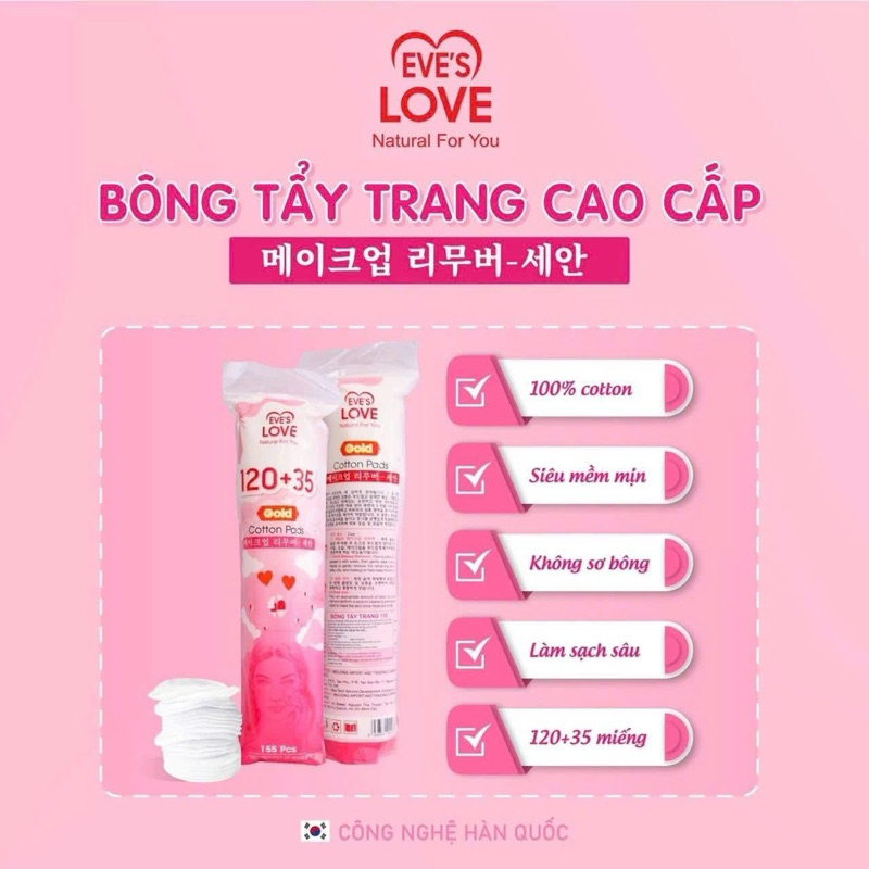 BÔNG TẨY TRANG EVE’S LOVE 155miếng ( có bán sỉ )