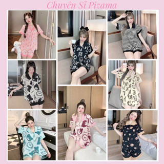 Bộ ngủ - đồ ngủ pijama tay cộc quần đùi cổ sen kate lụa loại 1