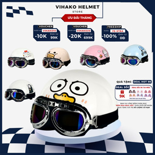 Mũ bảo hiểm nửa đầu Vihako helmet kính phi công, nón 1/2 kính uv trơn tem, nhiều màu, nam nữ