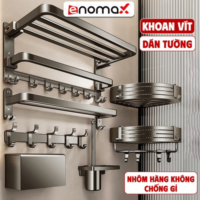 Kệ để đồ nhà tắm Enomax treo đồ phòng tắm dán tường, đa năng. Chất liệu nhôm hàng không cao cấp, chống gỉ sét