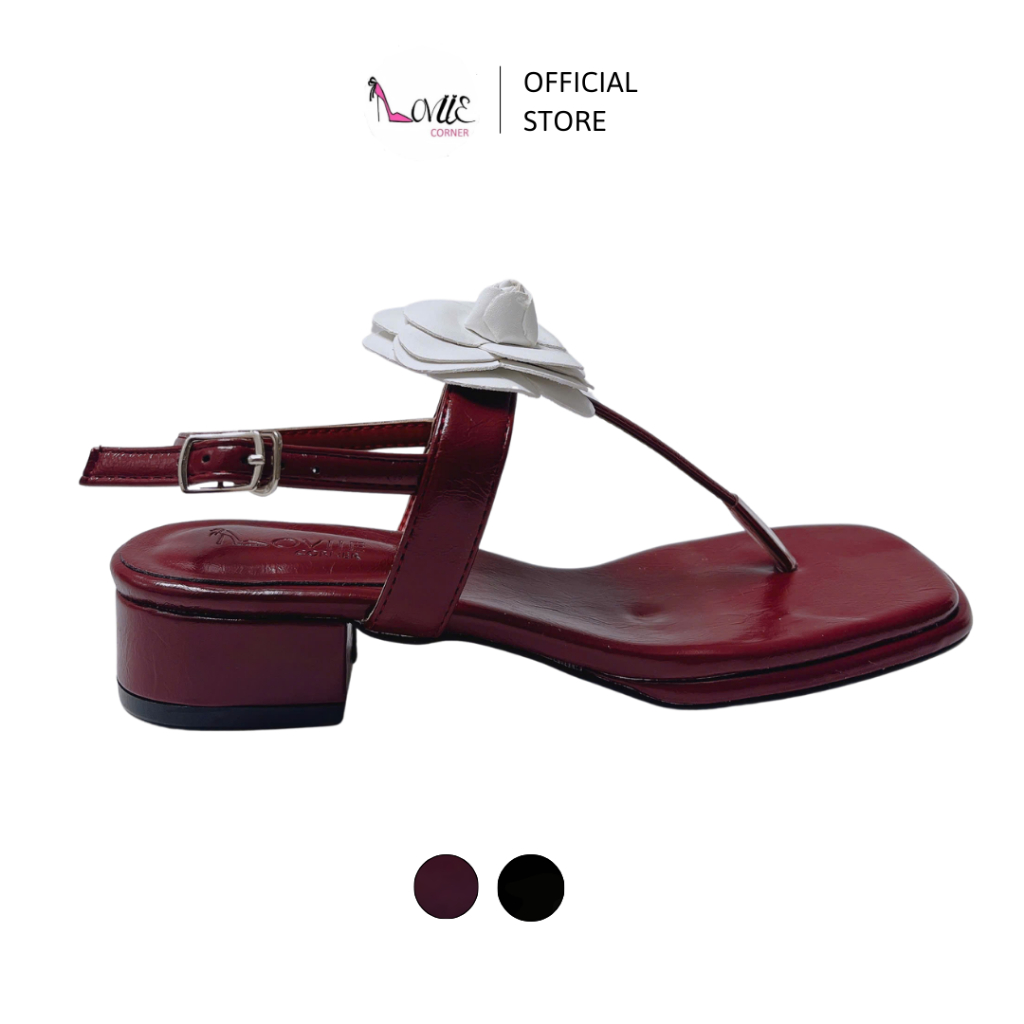 LOVIIECORNER - SANDAL HOA TRÀ MŨI VUÔNG THỜI TRANG NỮ QUAI KẸP GẮN HOA HỞ HẬU CÀI GÓT HOA TRÀ - G241