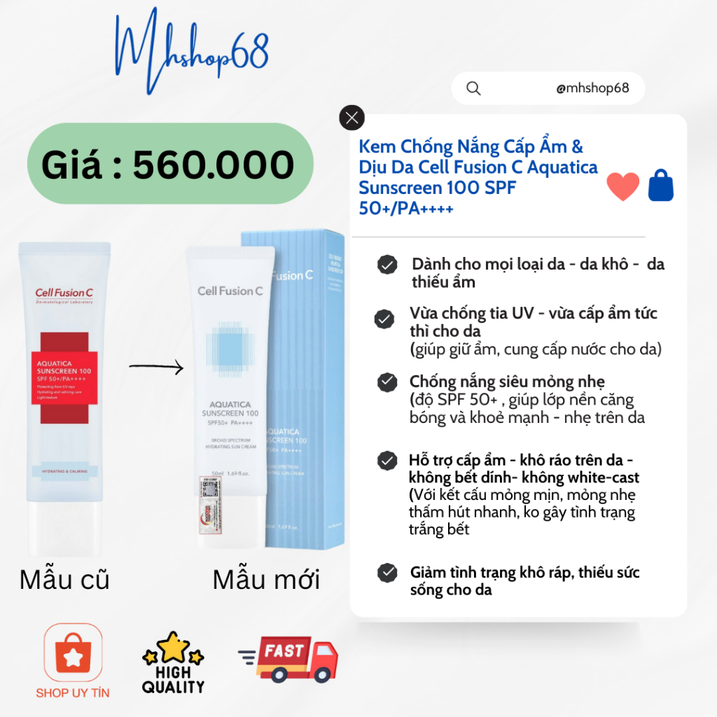 Kem Chống Nắng Cấp Ẩm & Dịu Da Cell Fusion C Aquatica Sunscreen 100 SPF 50+/PA++++