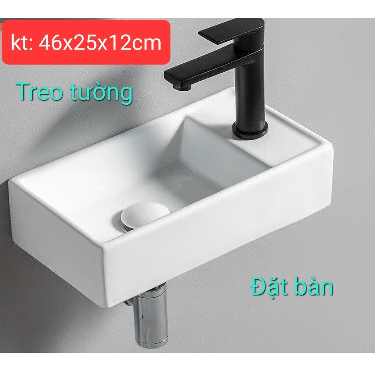 Chậu rửa mặt, lavabo nhỏ lavabo treo tường hoặc đặt bàn LV016, BẢO HÀNH MEN SỨ 20 NĂM - Màu trắng sứ