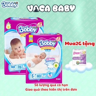 Combo 2 Gói Tã Bỉm Dán Bobby S80/M76/L68/XL62/XXL56 mới- Lõi nén cotton-soft 3mm