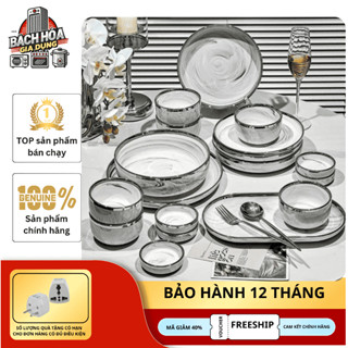 Bộ Bát Đĩa Đẹp Chén Đĩa Sứ 26 Món Viền Vàng Cao Cấp Bắc Âu Dành Cho 6 Người Ăn Sang Trọng
