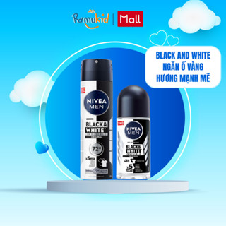 Combo Xịt Và Lăn Khử Mùi NIVEA MEN Black&White Ngăn Vệt Ố Vàng Vượt Trội 72h 150ml/ 50ml