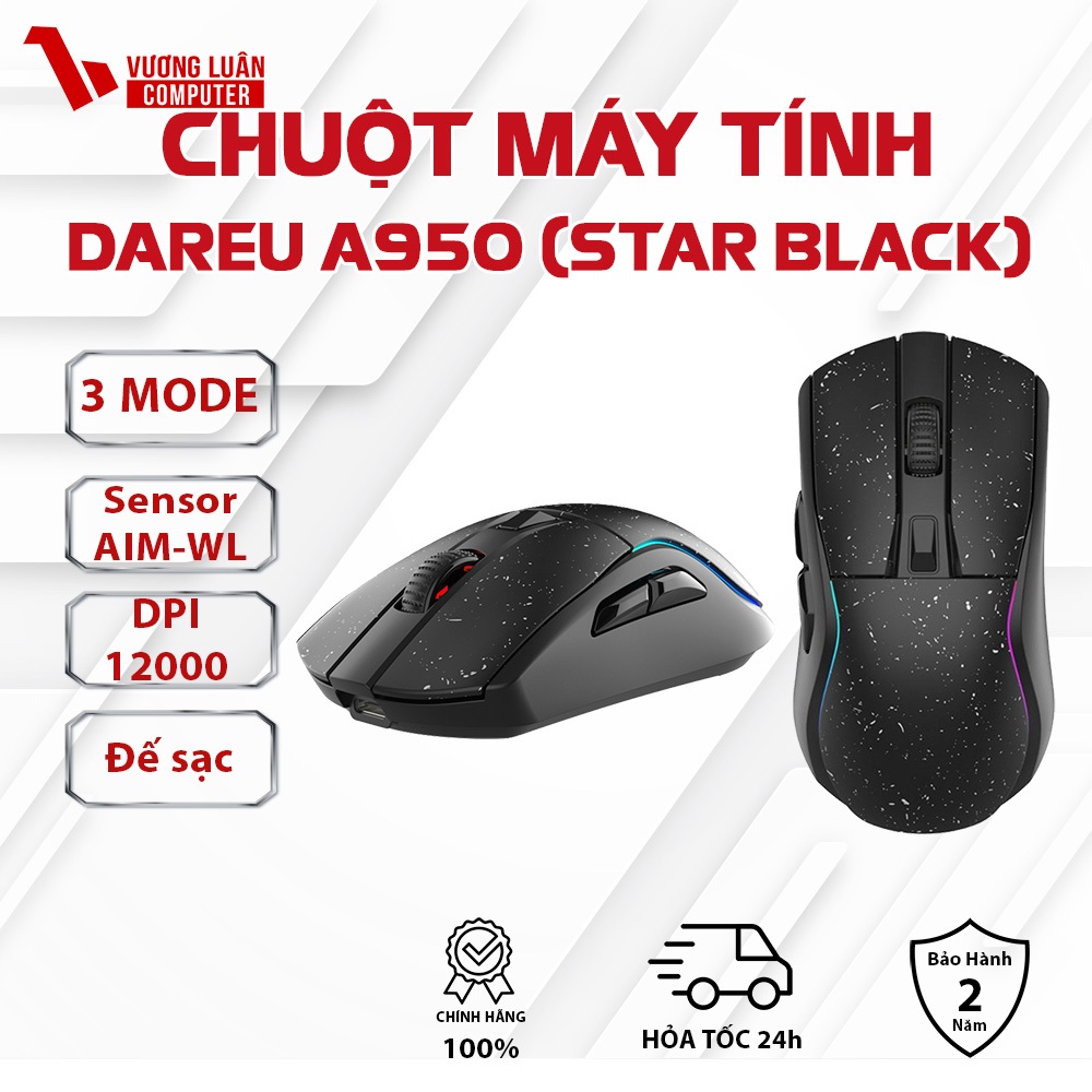 Chuột không dây Gaming Dareu A950 Tri-mode Siêu nhẹ Màu Star Black FullVAT