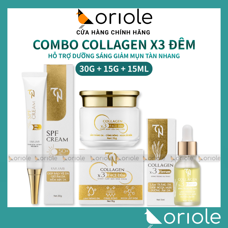 Combo Kem Face Đêm Collagen x3 TN+ Serum Collagen x3 TN + Kem Chống Nắng X3 TN Mỹ Phẩm Đông Anh