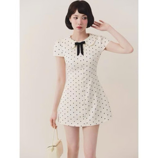 JOIE DES ROSES - Váy liền chấm bi cổ sen tay hến phối nơ Julie Dress