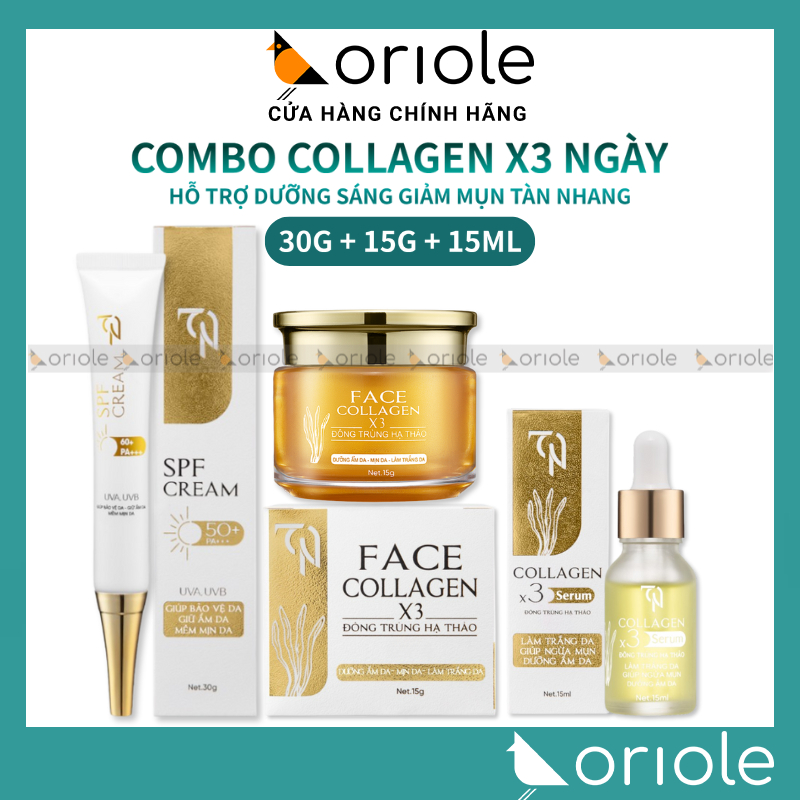 Combo Kem Face Ngày Collagen x3 TN+ Serum Collagen x3 TN + Kem Chống Nắng X3 TN Mỹ Phẩm Đông Anh