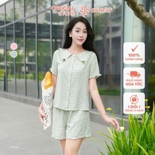  Bộ pijama nữ thô đũi SUNFLY áo cộc quần sooc ST9281 