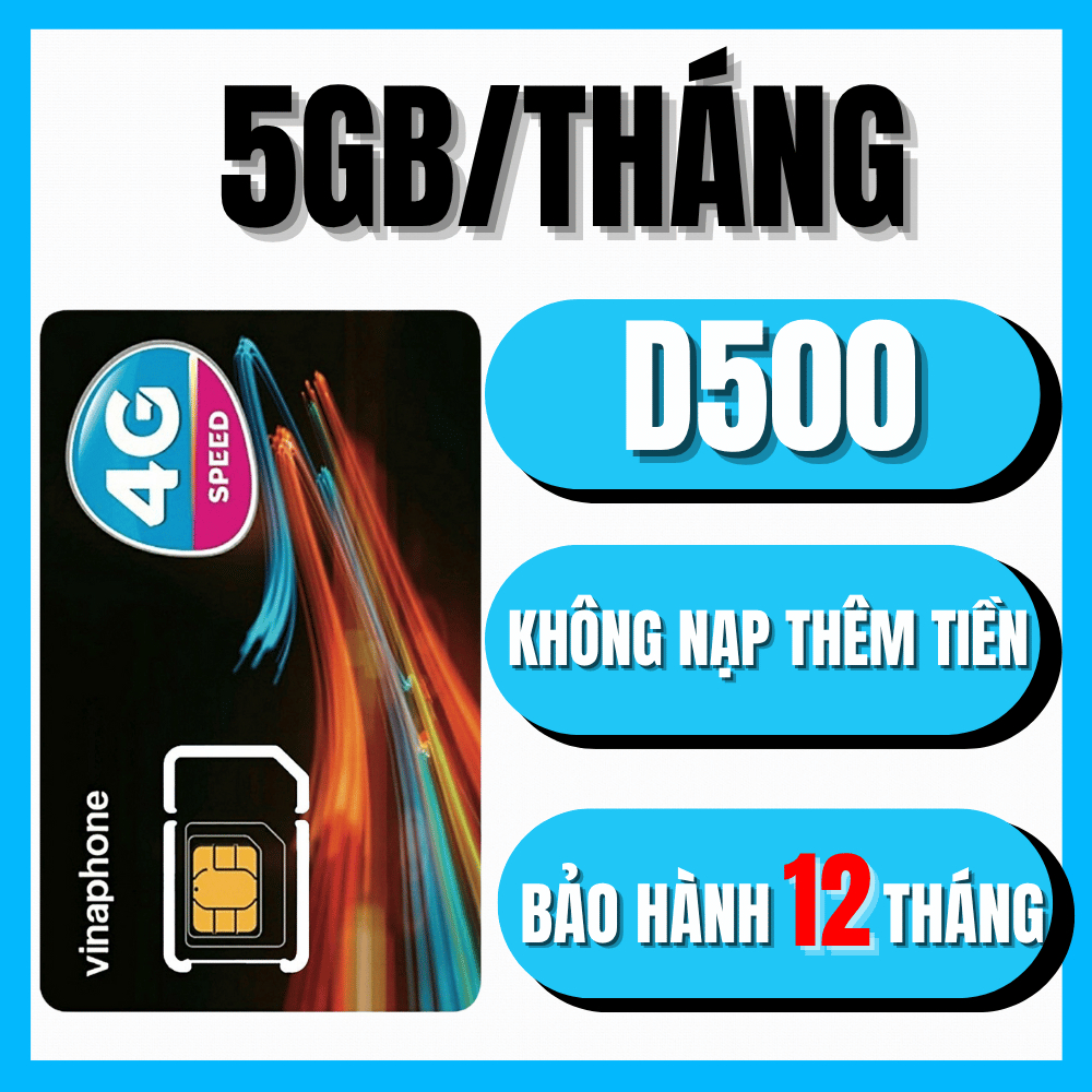 Sim Vina D500 Tặng 5GB/tháng Trọn Gói 1 Năm Không Nạp Tiền - SIM 4G Vinaphone