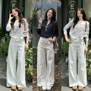 Quần Jeans Nữ Ống Rộng Renhose Màu Trắng,Quần bò Ống Suông Ver1 Calem.Club lưng cao ống rộng màu Trắng RETRO mài Ulzzang