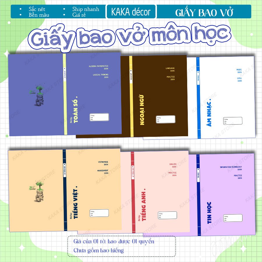 Giấy Bao Tập Theo Môn Học, Bìa Bao Vừa Mọi Loại Vở A5, B5 🌈 Giấy Bọc Vở Môn Học Tập Học Sinh A5, B5 