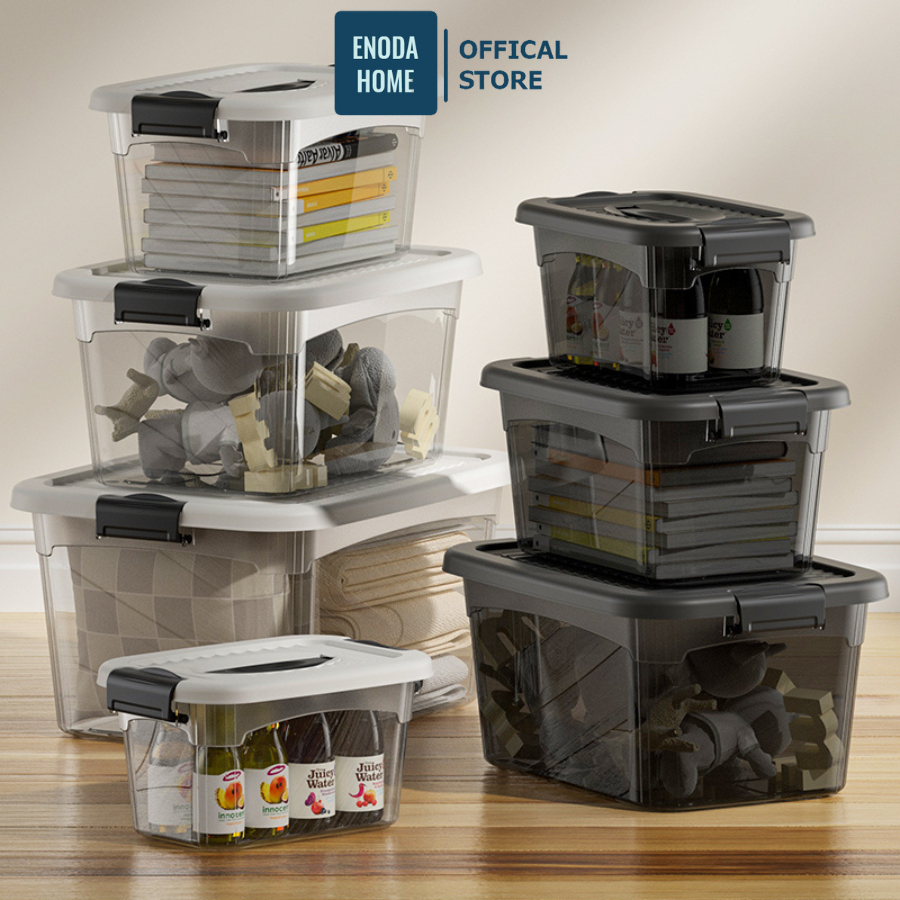 Thùng Nhựa Enoda Home Đựng Đồ Đa NăngTrong Suốt, Nắp Cài Chắc Chắn Q100