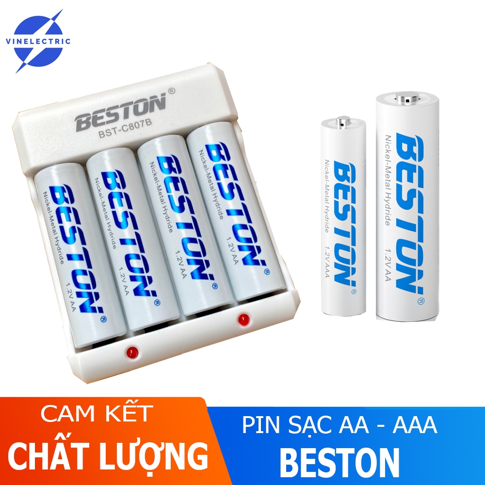 Pin AA/AAA kèm sạc C807B hoặc pin rời hãng Beston dành cho mic không dây, máy ảnh, flash, điều khiển