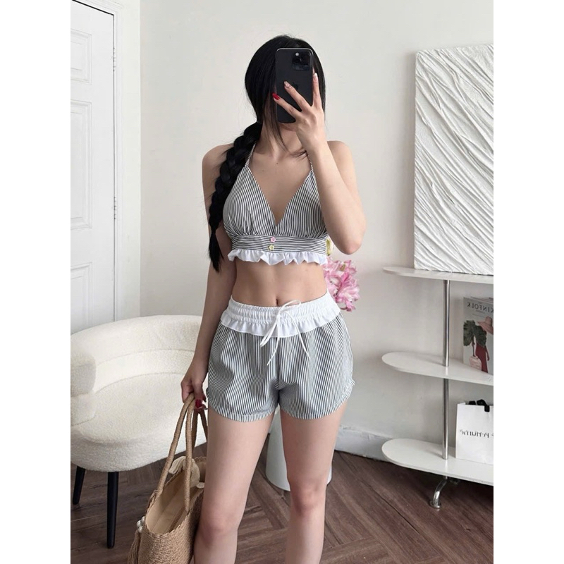 Set Đi Biển Áo Bra Phối Quần Short Kẻ Sọc Nhiều Màu For Summer_Kieupham.shop | BigBuy360 - bigbuy360.vn