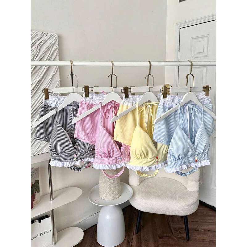 Set Đi Biển Áo Bra Phối Quần Short Kẻ Sọc Nhiều Màu For Summer_Kieupham.shop | BigBuy360 - bigbuy360.vn