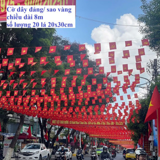 Cờ dây Đảng, Tổ Quốc in 2 mặt dùng trang trí, cuộn dài 8m gồm 20 lá cờ, kích thước 20x30cm, vải đẹp