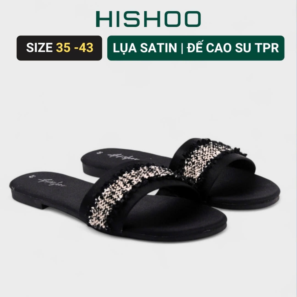 Dép Lê Nữ Thời Trang Hishoo Quai Ngang Đính Ren Cao Cấp Có Bigsize S078