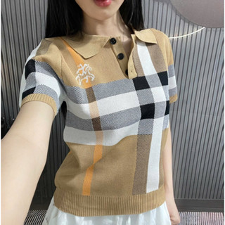  LT - Áo len nữ cổ bẻ cộc tay bbr kẻ sọc quảng châu chất len dệt kim 980 