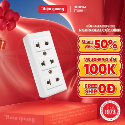 Ổ Cắm Điện Quang ĐQ 004A-02 (3 lỗ không dây) Thiết Kế Nhựa ABS Cách Nhiệt Bảo Hành 12 Tháng