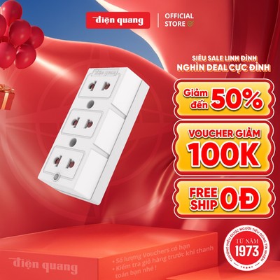 Ổ Cắm Điện Quang ĐQ ESK 32 SW 3 Lỗ 2 Chấu Có Nắp Che An Toàn Không Dây Bảo Hành 12 Tháng