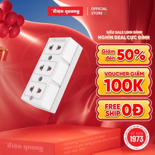 Ổ Cắm Điện Quang ĐQ ESK 32 SW 3 Lỗ 2 Chấu Có Nắp Che An Toàn Không Dây Bảo Hành 12 Tháng