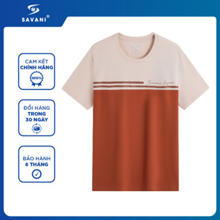 Áo Phông Tshirt Nam SAVANI Phối Kẻ Ngang, Áo Phông Nam Cổ Tròn Chất Liệu Cotton Thoáng Khí MTF009S5