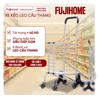 Xe kéo đi chợ gấp gọn 8 bánh leo cầu thang Fujihome, xe đẩy siêu thị 6 bánh xe quay 360 độ siêu gấp gọn đa năng