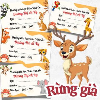 NHÃN VỞ IN THEO YÊU CẦU chủ đề RỪNG GIÀ ( set 36 nhãn)