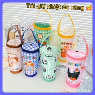 Giỏ đựng ly cốc giữ nhiệt 500 700ml đáng yêu túi đa năng kèm quai đeo nắp đậy mang đi chơi đi học