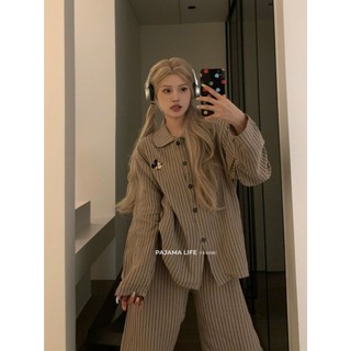  Bộ ngủ mặc nhà dài tay nữ cotton mây mềm mại kẻ sọc pijama homewear siêu xinh mickey thời trang thu 046 