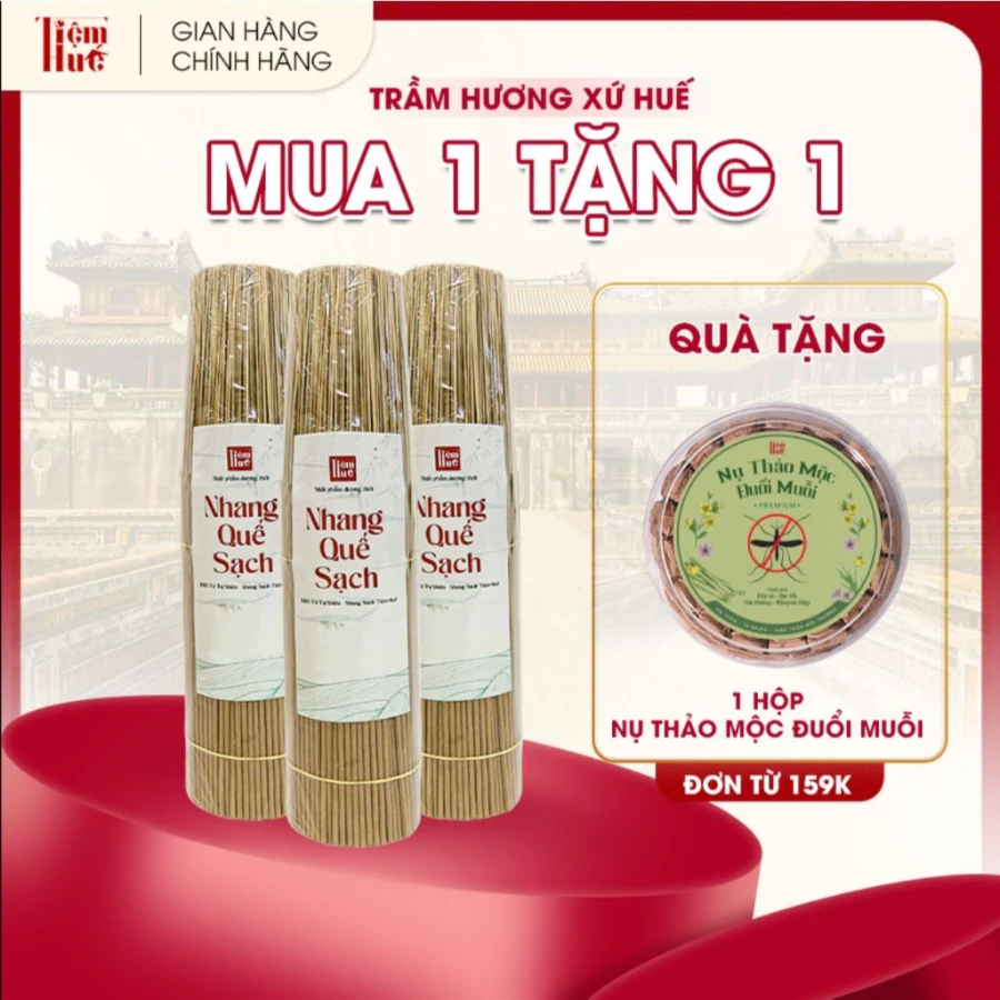 Nhang Quế Tiệm Huế,NHANG SẠCH,Bó 1000 que nhang quế, Nhang không nhuộm chân, dài 34 cm cháy lâu