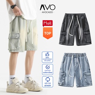 Quần Short ngắn SỌT đùi bò Jean Nam Túi hộp co dãn 4 chiều trơn thời trang Avocado