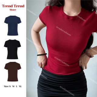 [3 ÁO 99K] Áo Cổ Tròn Baby Tee Ôm Body Nữ Tay Ngắn Chất Tăm Lạnh Co Giãn Mềm Mịn_TrendTrend Store