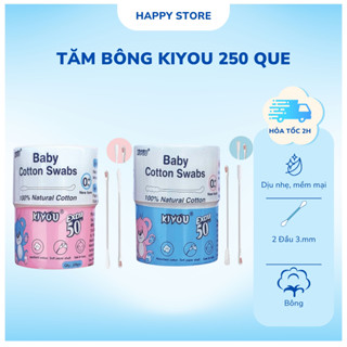  Tăm bông sơ sinh Kiyou 2 đầu dẹp - đầu xoắn tăm bông ngoáy tai cho bé hộp 250 que Happy Store 