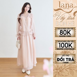 Set váy Liễu Hoa thiết kế LANA DESIGN dài tay đi tiệc mùa hè tay áo đính hoa chất liệu cao cấp - SV150