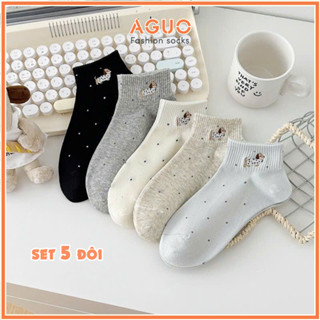 Set vớ 5 đôi họa tiết cún con xinh xắn, tất vớ cổ ngắn phong cách Hàn, chất vải mềm mịn - Aguo shop