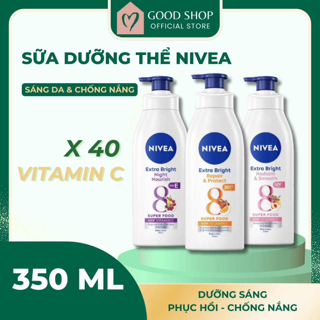 Sữa Dưỡng Thể NIVEA Dưỡng Sáng Da Chống Nắng Phục Hồi 350ML – Ban Ngày & Ban Đêm