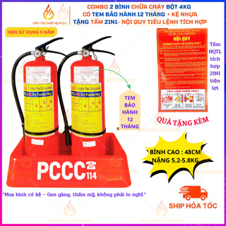 {Có kiểm định}Combo 2 bình chữa cháy bột 4kg kèm kệ đựng-Tặng tấm 2IN1-NQTL tích hợp trên 1 tấm