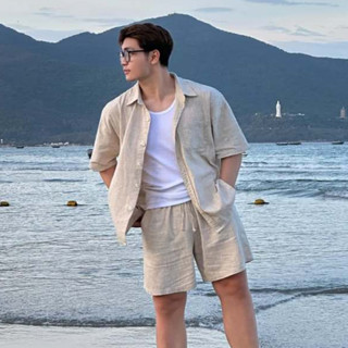  Đồ Bộ Nam HALLEY Set Đũi Nam  Áo + Quần  Áo Sơ Mi Đũi Cộc Tay Đi Biển Mùa Hè Cao Cấp J45 