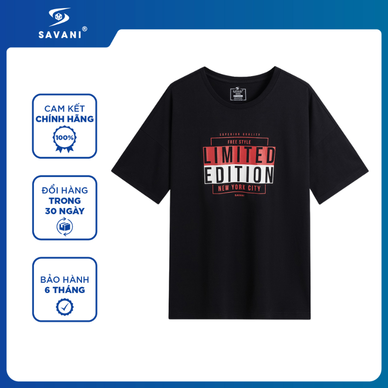 Áo Phông Nam SAVANI Cổ Tròn, Kiểu Dáng Hiện Đại, Áo T-Shirt Nam Chất Liệu Cotton Thoáng Mát MTS018S4