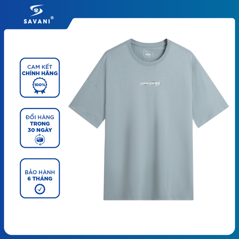 Áo Phông Nam Cổ Tròn SAVANI Có Họa Tiết, Áo Thun Nam Form Rộng, Chất Cotton Mềm Mại, Co Dãn, Thoáng 