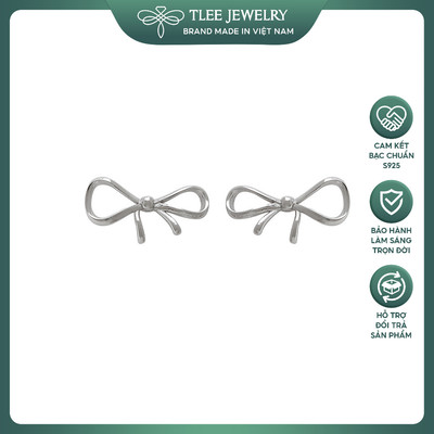 Bông tai bạc nữ TLEE nơ trơn basic cánh dài dịu dàng, nữ tính TLEE JEWELRY B0576