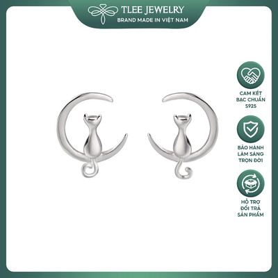 Bông tai bạc nữ s925 TLEE mèo mặt trăng dễ thương, sang trọng và quý phái TLEE JEWELRY B0577