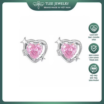 Bông tai bạc nữ TLEE đính đá trái tim viền lấp lánh ánh sao sang trọng TLEE JEWELRY B0580