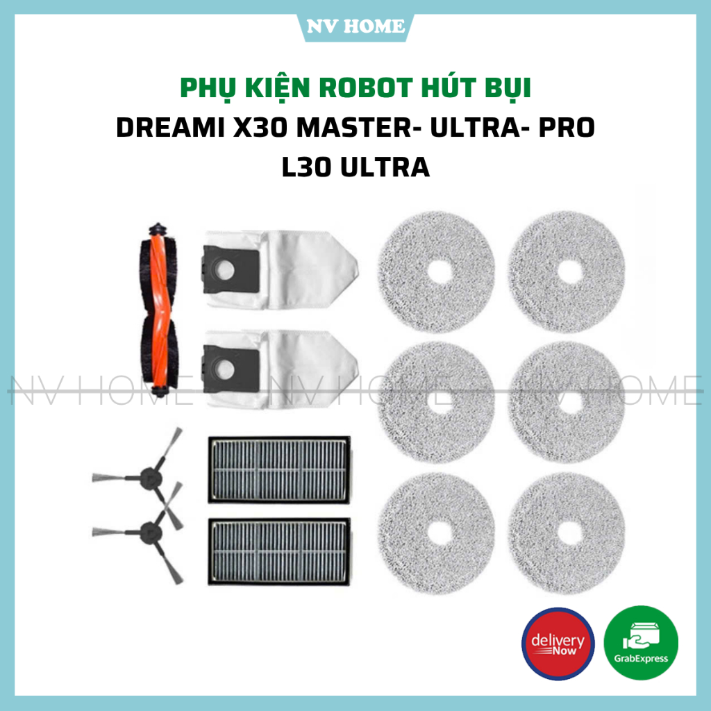 Bộ phụ kiện Dreami X30 Ultra, X30 Master, L30s Ultra, L10s pro ultra heat, khăn, lọc, chổi cạnh, chổ
