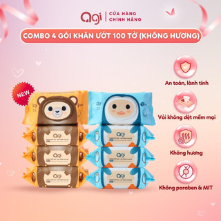 Combo 4 gói khăn giấy ướt Agi 100 tờ không hương an toàn, siêu tiết kiệm (BAO BÌ MỚI)